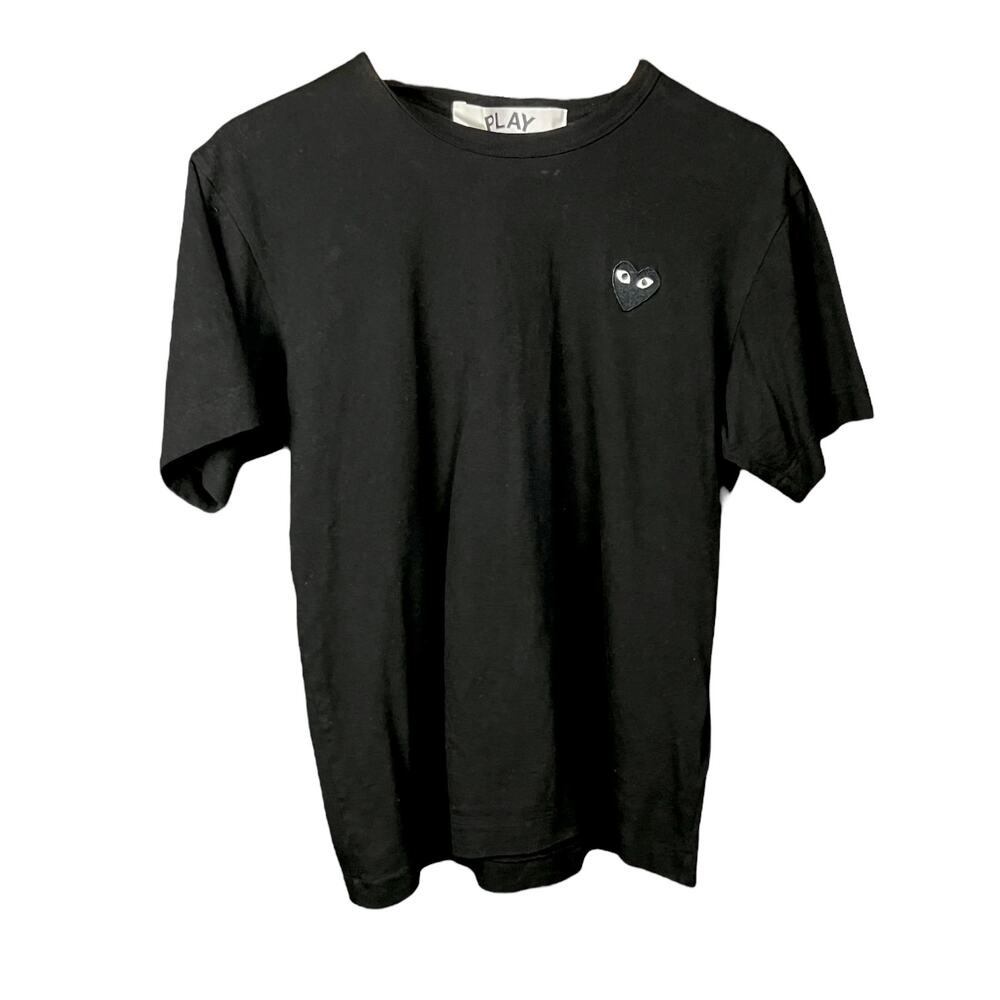 Men's Comme Des Garcons Play Black on Black Heart Patch Logo T - M